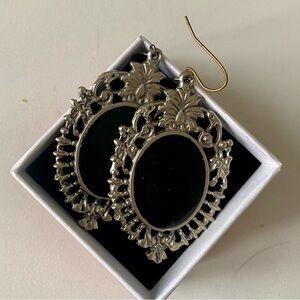 Ornate Black and Oxidized Silver Dangle Earrings